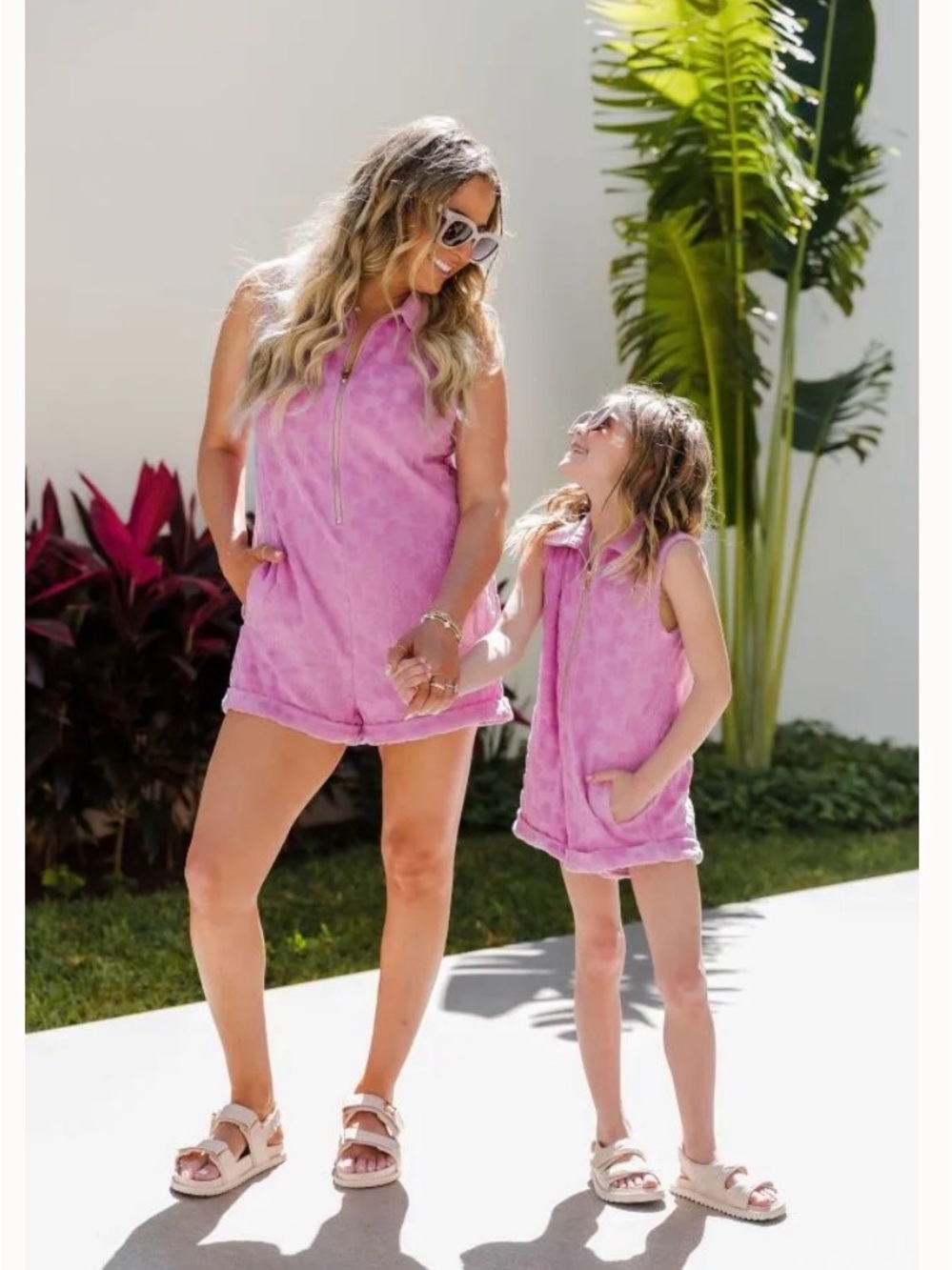 Pink Lily Pink Terry Fabric Flower Romper Mom and Me